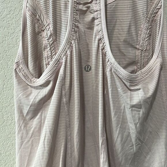 LULULEMON Just Wanna Run Tank, Pink/Grey Stripe, Size 6 - Picture 7 of 11
